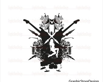 Rock And Roll Svg, Lets Rock Svg, Rock N Roll Guitar Logo, Rock Bands Rock Music Svg, Files for Cricut, Musical Instrument Rock Music Band