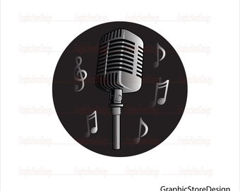 Microphone Svg, Vintage Microphone Svg, Music Svg Design, Microphone, Musical Notes, Silhouette, Vintag Microphone, Retro Microphone Svg