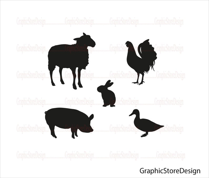 Download Clip Art Animal Silhouette Rooster Svg Pig Svg Farm Animal Bundle Svg Duck Svg Farm Animal Silhouette Sheep Svg Rabbit Svg Farm Animal Svg Art Collectibles