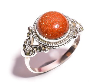 Bruine Goldstone Ring, 925 zilveren ring, handgemaakte ring, vrouwenring, alledaagse ring, zandsteenring, ovale ring, beloftering, cadeau voor haar, verkoop