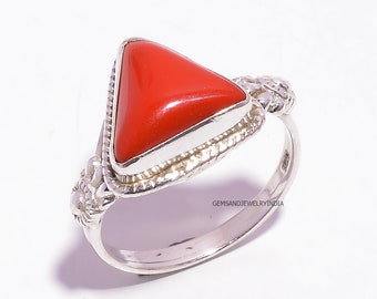 Bague corail rouge, bague corail, bague tendance, bague faite main, bijoux corail, cadeaux personnalisés pour maman, cadeau de Noël, bague corail avec pierres précieuses