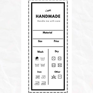 Printable Handmade Care Instructions Tags - Labels for handmade items
