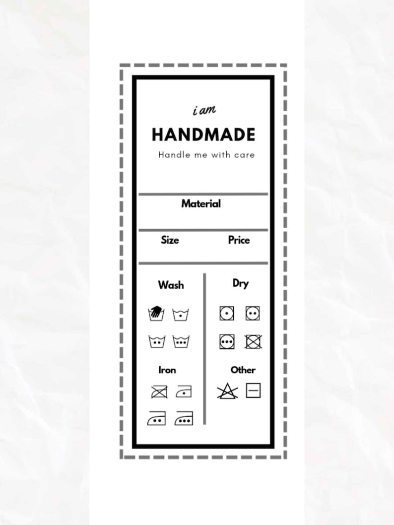 Printable Care Instructions Tags Labels for Handmade Items Etsy