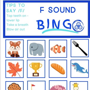 Gioco di abbinamento bingo stampabile con suoni F e V-Fogli di lavoro stampabili per logopedia-Gioco di abbinamento parole e sorrisi-discorso di Bingo con suoni vocali