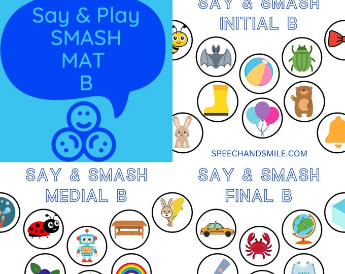 Smash Mats B Sound-Play Dough Smash Mat-Speech Therapy Materials-Speech Therapy-Speech and Smile-Speech Therapy Tools- Letter B Activity SLP