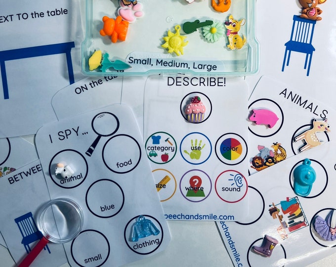Language Task Box with Mini Objects-Speech Therapy Activity Box-Language Concepts Box-Speech Therapy Activity