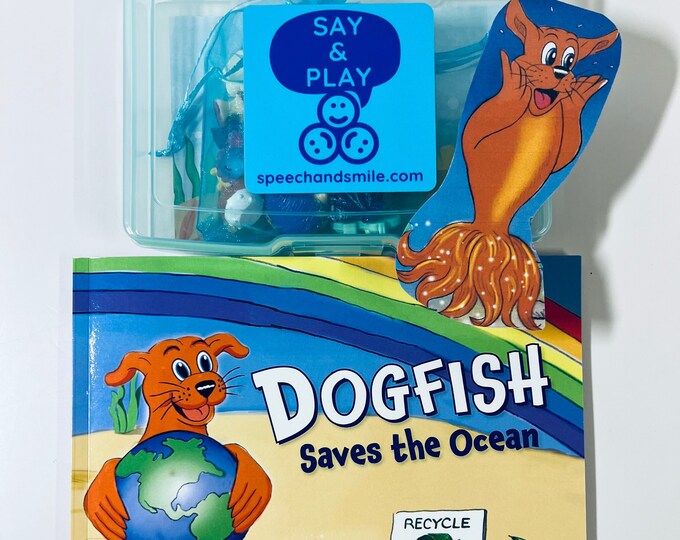 Story Kit for Dogfish Saves the Ocean-Earth Day Activity-Ocean Theme Book-Mini Objects for Speech Therapy-Book and Story Objects