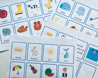 Tarjetas digitales con el alfabeto - Tarjetas con sonidos iniciales - Tarjetas imprimibles para aprender el alfabeto