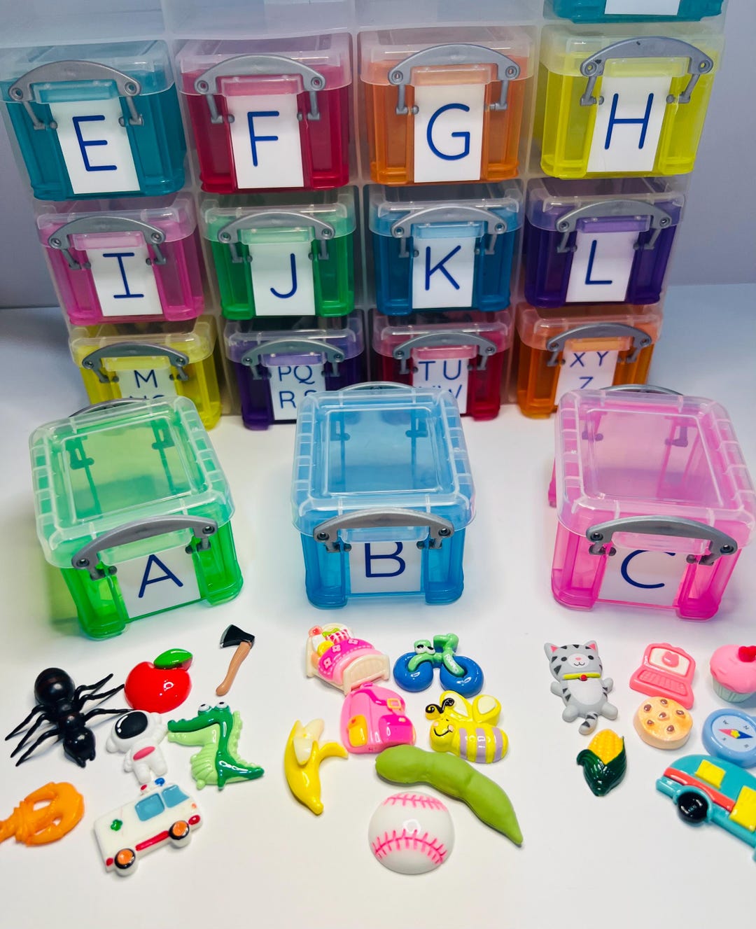 Alphabet Objects Trinkets 7 per letter Objects in Storage BEST SELLER Beginning Sound Mini Objects Speech Therapy Montessori Sound Objects