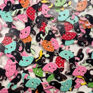 Dackel-Hunde-Schmuckstücke Schütt – Holzhunde Knopf-Set von 5 – Haustier-Thema Mini-Objekte – Dackel-Knöpfe für Kunsthandwerk & Logopädie