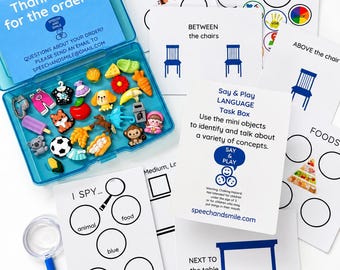 LANGUAGE Task Box with Mini Objects - Sorting and Concepts Speech Therapy Minis