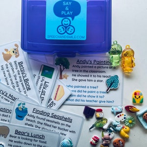 STORY RECALL Taakdoos met miniobjecten-Spraaktherapie-activiteitenbox-Taalconcepten-box-Spraaktherapie-miniobjecten