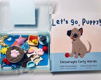 Kit de cuentos para contar y jugar con miniobjetos: ¡Vamos cachorro! + Libro de sonidos tempranos. INCLUYE LIBRO - Terapia del habla, apraxia y aprendizaje del lenguaje.