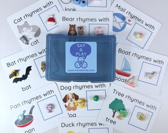 Taakdoos op rijm met mini-objecten | Taakbox voor het leren van talen voor logopedie