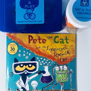 Pete the Cat Book and Story Speech Therapy Mini Objects Pete Cat Science Fair Build a Volcano Jar