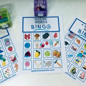 Apraxie Logopedie Bingoborden voor CVCVC - Meerlettergrepige woorden - Logopedie Mini-objecten Game-Matching Game Spraaktherapie - Apraxie