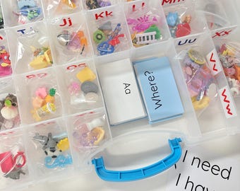 Alphabet Objects Set - Portable and Organized - Montessori Beginning Sounds, Speech Therapy Mini Objects
