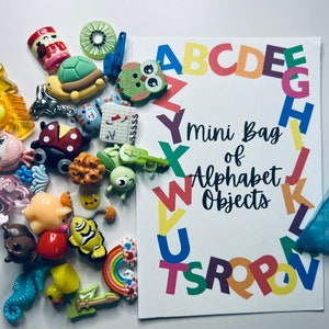 Mini Alphabet Trinkets in Gift bag with a Card - Alphabet Objects- Mini Alphabet Gift - I Spy Alphabet Miniature Objects - ABC Gift