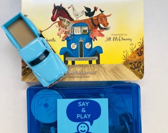 Livre et kit d'histoires Little Blue Truck-cadeau pour enfants-Histoires d'objets pour Little Blue-Kit d'histoires de mini-objets d'orthophonie