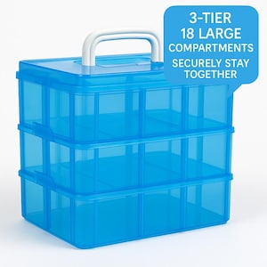 Caja organizadora azul Say & Play de 3 niveles para guardar objetos pequeños, baratijas y herramientas de terapia del habla (solo caja)