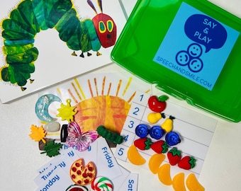 Hungry Caterpillar Book and Story Objects-Story Kit-Story Props-Speech Therapy Mini Objects-Gift for Kids