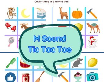 M Sound Tic-Tac-Toe-Print and Play-Printable M Sound Activity- Game with Speech Therapy Mini Objects