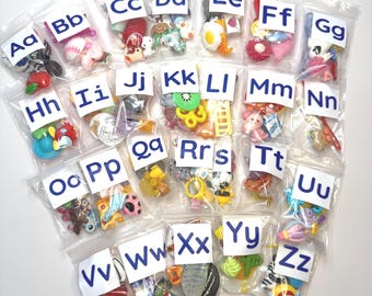 Alphabet Mini Objects – 5 per Letter (A–Z) | Beginning Sound Trinkets for Montessori, Speech Therapy & Literacy Centers - in bags no storage