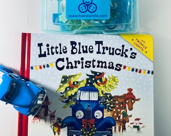 Little Blue Trucks Christmas Story Kit and Book-Gift for Kids-Story Objects for Little Blue Truck-Speech Therapy Mini Objects-Story Kit