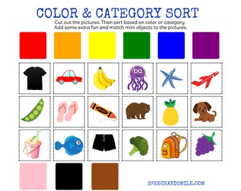 Color Sort Mat Printable-Category Sorting Digital Download Preschool Worksheet for Color and Category