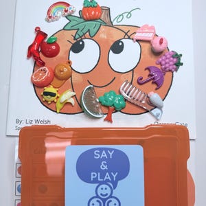 Story Kit Pippa the Hungry Pumpkin Color Sorting Trinkets Speech Therapy Mini Objects Preschool Book with Objects