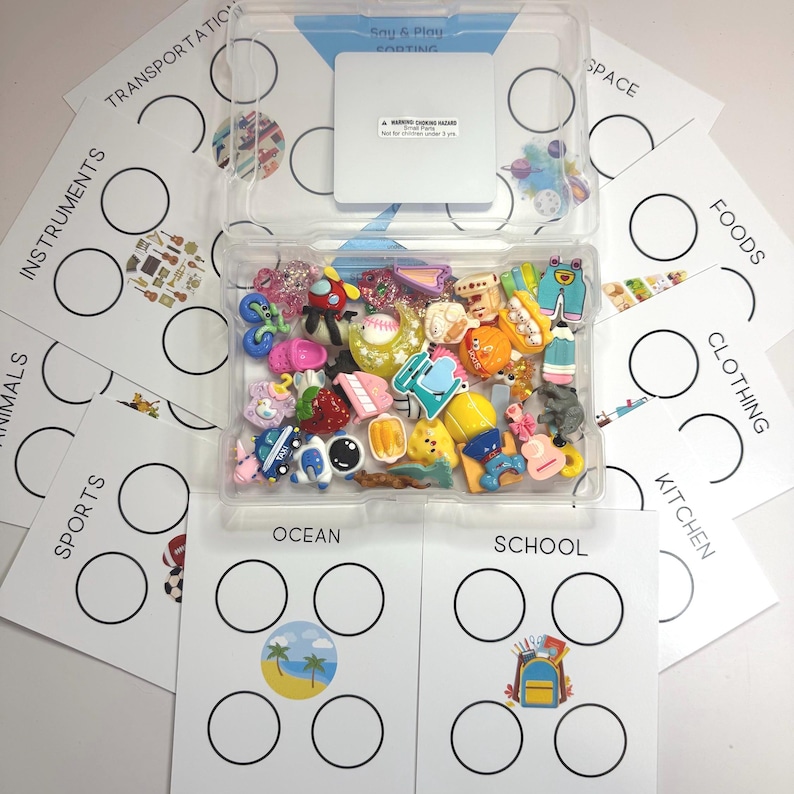 Say and Play Sorting Task Box with Mini Objects | Speech Therapy Activity Box | Language Concepts Sorting Kit | Preschool  Category Object