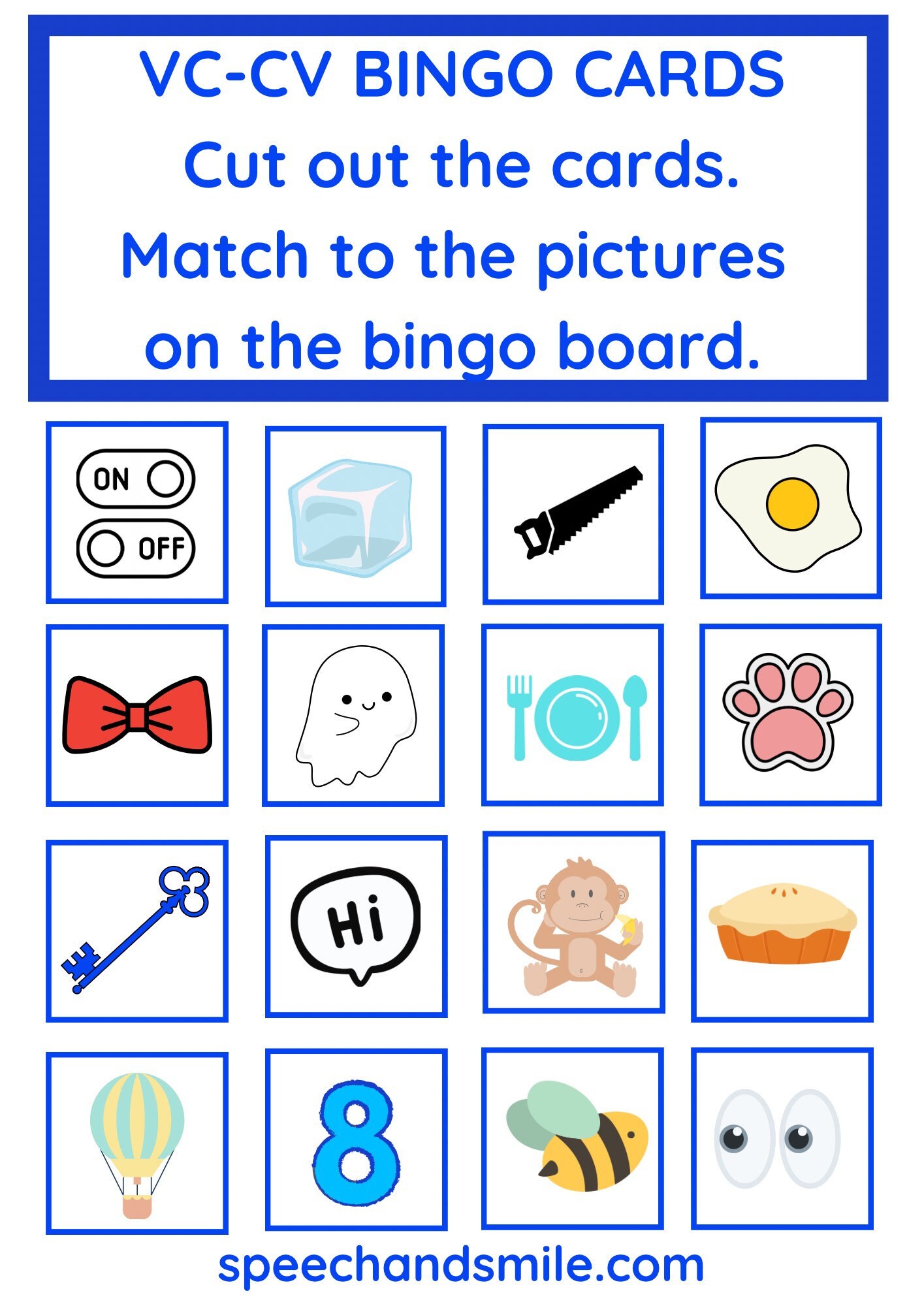 Apraxia Bingo Boards PRINTABLE Speech Therapy Activity VC CV CvCv CvC 