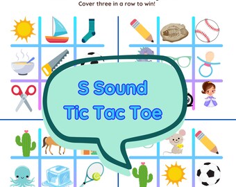 S Sound Tic-Tac-Toe PRINTABLE Speech Sounds Tic-Tac-Toe Print and Play with Speech Therapy Mini Objects