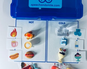 TEMPERATURE Preschool SCIENCE Sort Hot Cold  Task Box with Mini Objects and Pictures - Miniature Objects - Speech Therapy Task Box