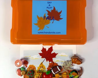 Set met mini-speeltjes met herfstthema voor logopedie - Zeg & Speel Mini Objects™ Herfst