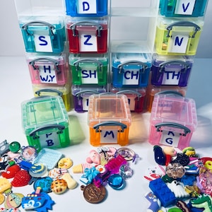 Speech Therapy Mini Objects Set Over 300 trinkets for ALL SOUNDS Articulation Trinkets in Organizer Mini Objects Speech Therapy Set of Minis