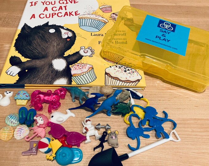 Give a Cat a Cupcake Story Objects-Speech Mini Objects-Story Props-Language Objects-Themed Therapy Speech Therapy
