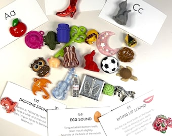 Miniaturas de objetos del alfabeto - Objetos para aprender los sonidos iniciales - Miniaturas del alfabeto - Terapia del habla - Objetos en miniatura