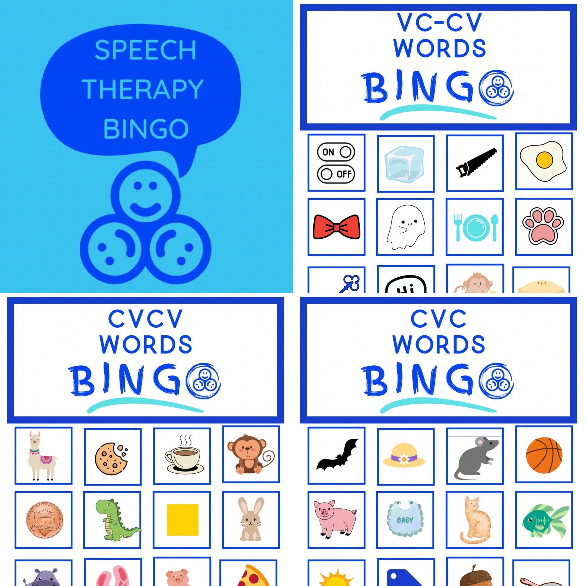 Apraxia Bingo Boards PRINTABLE Speech Therapy Activity VC CV CvCv CvC apraxia-bingo-boards-printable-speech-therapy-activity-vc-cv-cvcv-cvc