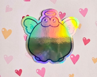 Adorable frog angel holographic vinyl waterproof dishwasher safe sticker