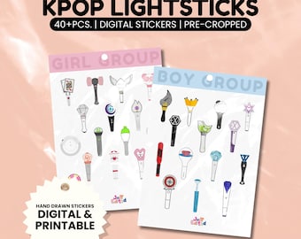 Adesivos digitais de lightstick Kpop | Desenhados à mão | (Download digital)