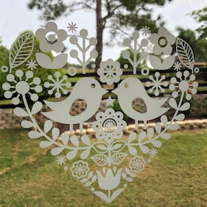Lovebirds- Window Cling Vinyl Decorative “Etched” Glass Cling Decal – 8” x 12”. Objects are Opaque – Background is Clear