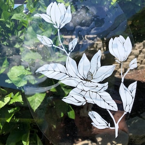 Flowers - Window Cling Vinyl “Etched” Glass Decal – 8” x 12”. Decorative, Objects are Opaque – Background is Clear