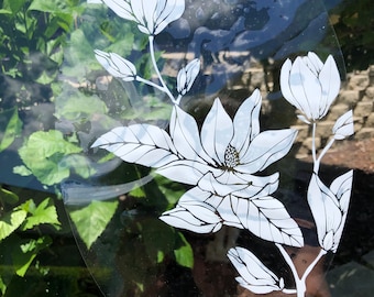 Bloemen - raamstickers vinyl 'geëtste' glassticker – 8 x 12 inch. Decoratief, objecten zijn ondoorzichtig – achtergrond is helder