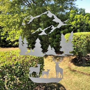 Deer Family Window  Cling Vinyl “Etched” Glass  Decorative Decal – 8” x 12”. Objects are Opaque – Background is Clear