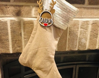 Personalized Reindeer Stocking Tag -  Christmas Stocking Tags
