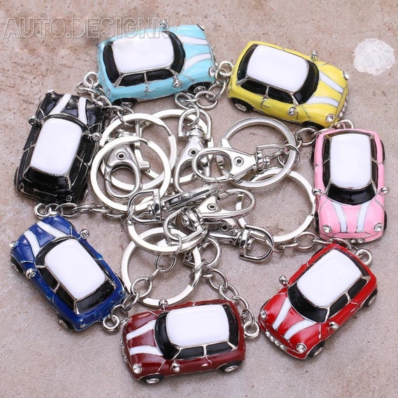 Mini Cooper Key Ring in Metal Crystal Rhinestone Vintage Key Ring