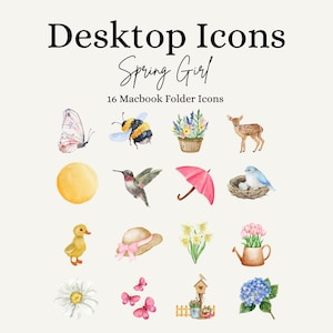 Spring Desktop Folder Icons: Watercolor Animals, Floral Theme (PNG Icons)