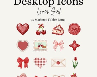 Lover Girl Macbook Folder Icons: Red Coquette Desktop Organizer (PNG Digital Download)