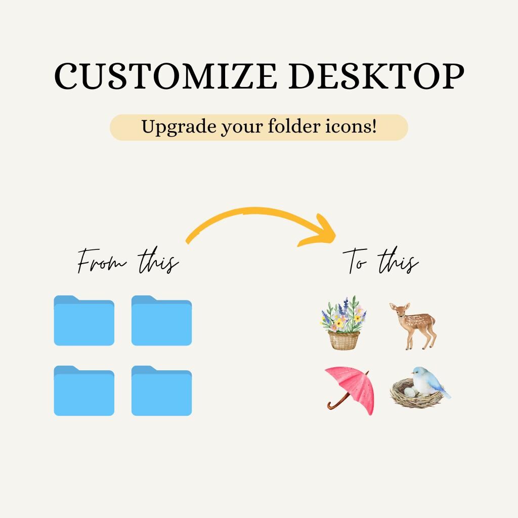 Spring Desktop Folder Icons: Watercolor Animals, Floral Theme (PNG ...